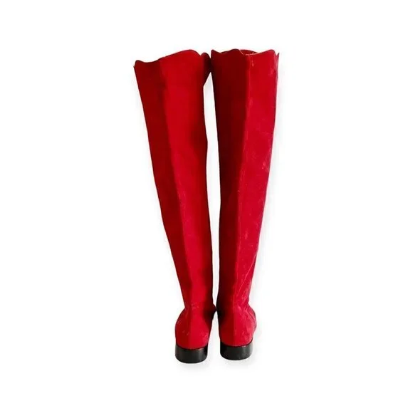 Vintage Yves Saint Laurent red suede long boots, Size 7 - Picture 8 of 15